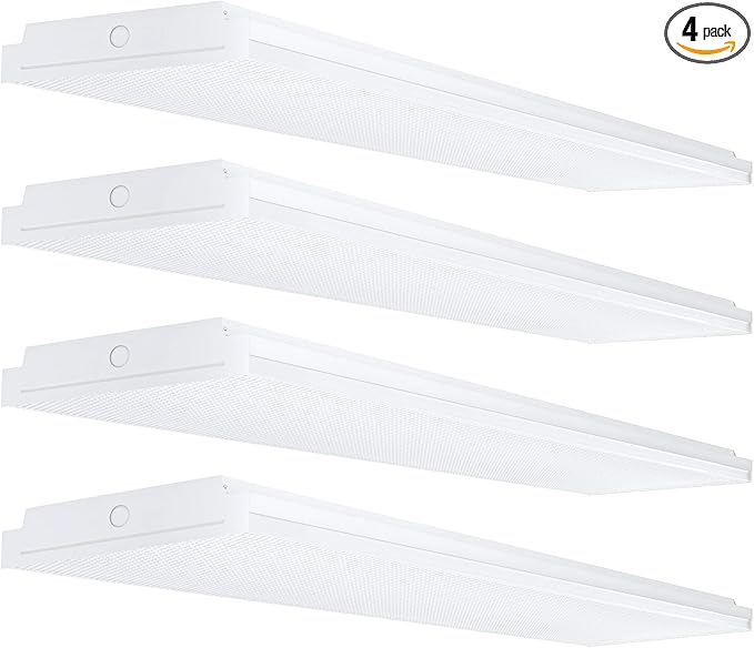 ANTLUX 72W LED Office Lights Ceiling 4FT LED Wraparound Light, 8600 Lumens, 4000K Neutral White, 4 Foot Flush Mount Wrap Shop Light Fixtures for Garage Workshop, Fluorescent Light Replacement, 4 Pack