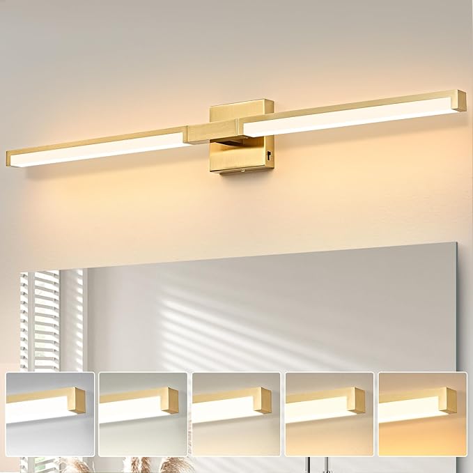 OKELI 40 Inch Bathroom Vanity Light Fixtures, Gold Modern Light Fixtures Over Mirror, 24W 5CCT Dimmable Wall Light