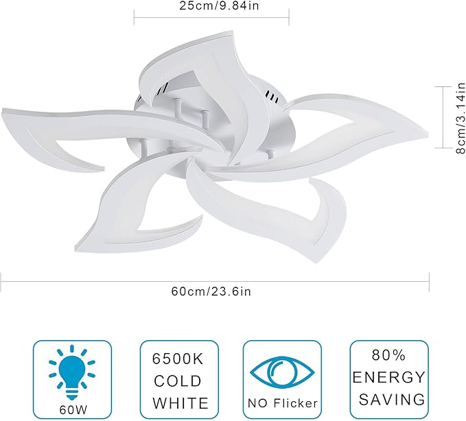 DELIPOP LED Ceiling Light Fixture, 6500K Modern LED Flush Mount Ceiling Lights, 23.6 inch Acrylic Ceiling Lamp for Living Room Dinning Room Kitchen Bedroom Ceiling Light Fixtures Ceiling Mount