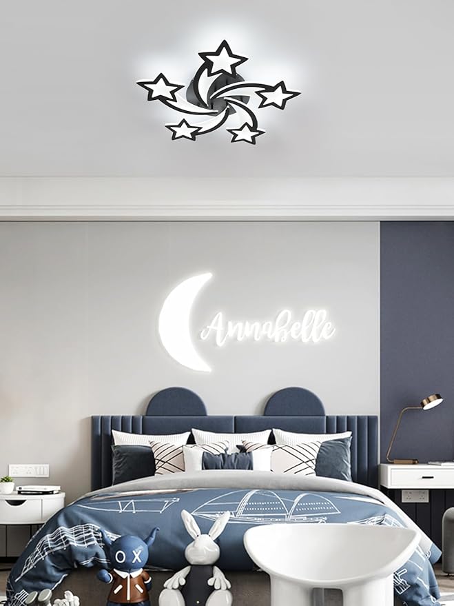 Goeco Kids Ceiling Light, 3 Light Modes (3000K/4500K/6500K) Modern Acrylic LED Close to Ceiling Light Fixture, Black Star Shape Flush Mount Lamp for Kids Room, Nursery, Bedroom, Living Room