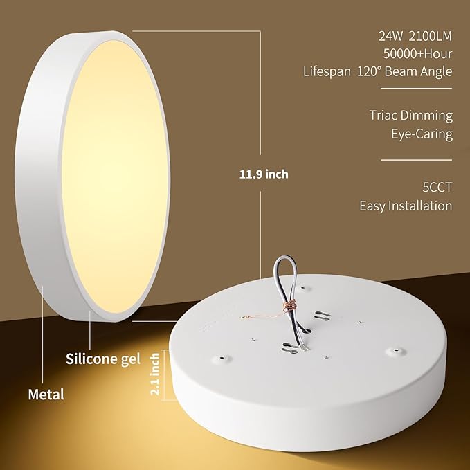White Flush Mount Ceiling Light 12 inch LED Dimmable Ceiling Lamp 24W 5CCT(2700K-5000K) Bedroom Lamp Entryway Light Fixture for Bedroom Foyer Kitchen Entryway Closet Hallway