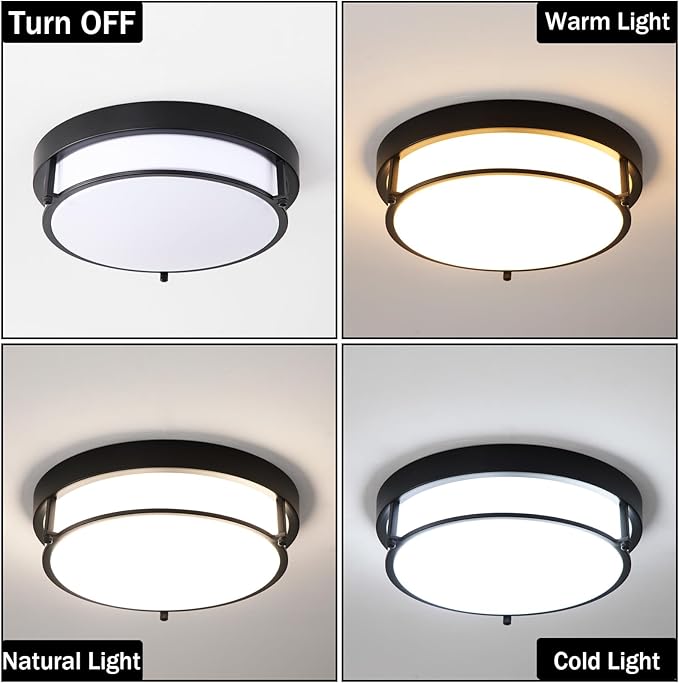 2 Pack Black Flush Mount Ceiling Light, 12 inch 2-Light Modern Light Fixtures Ceiling Mount for Kitchen Living Room Bedroom Hallway Enteryway, E26 Socket