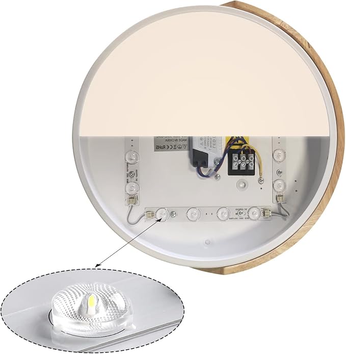 LED Ceiling Lights, 12 Inch Modern Flush Mount Lighting Fixture,Round Shaped Wood Ceiling Lighting,White,30W,4000K Nautral Light