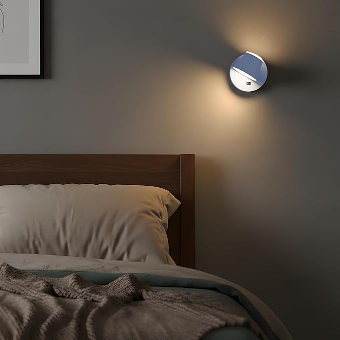 URSOLA Battery Operated Wall Sconce with Remote, LED Rechargeable Battery Wall Light with 9000mAh 3CCT and Dimmable Magnetic 360° Rotation Cordless Light for Bedroom（Blue）