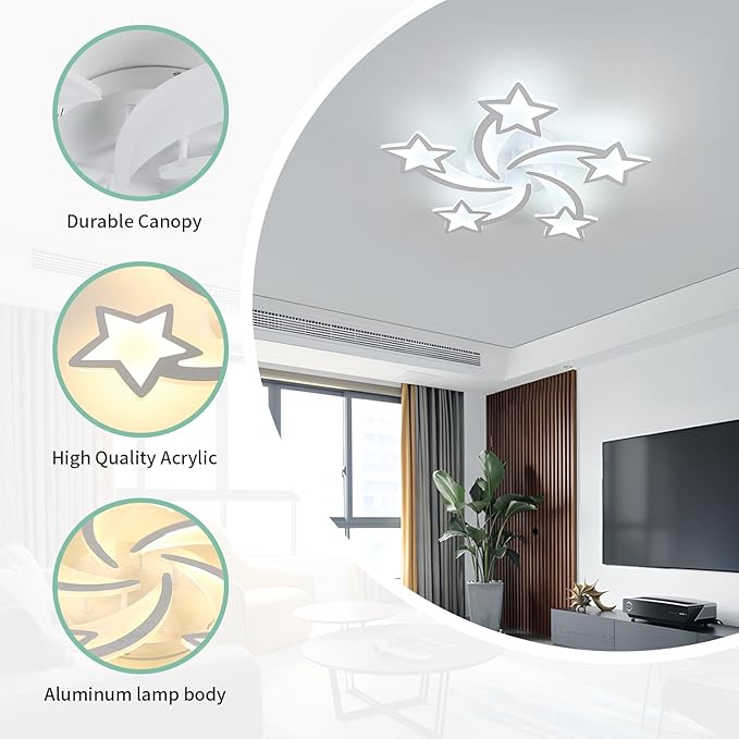 Goeco Kids Ceiling Light, 3 Light Modes (3000K/4500K/6000K) Modern Acrylic LED Close to Ceiling Light Fixture, White Star Shape Flush Mount Lamp for Kids Room, Nursery, Bedroom, Living Room