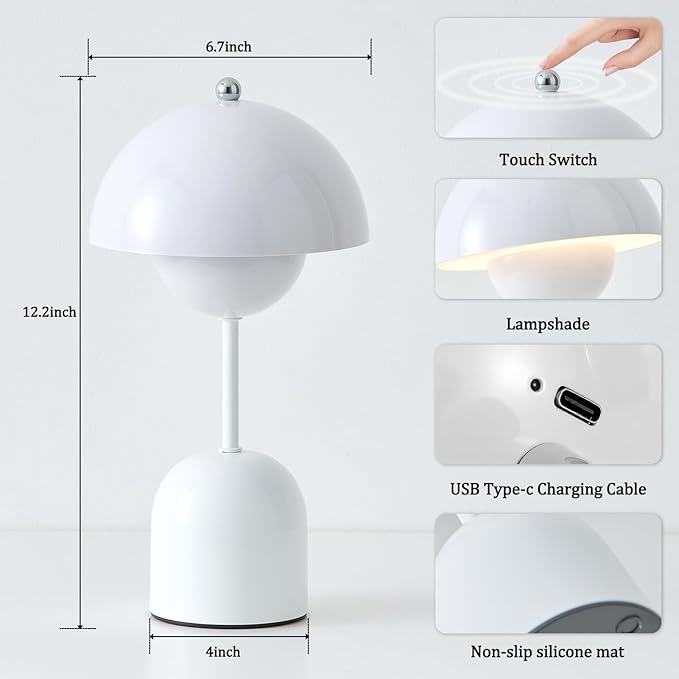 Modern Design Donut Table Lamp, LED Bedside Desk Lamp with Durable Shade, Rotomolded Small 3-Color Dimmable Nightstand Lamps (Not Glass) (Snow White)
