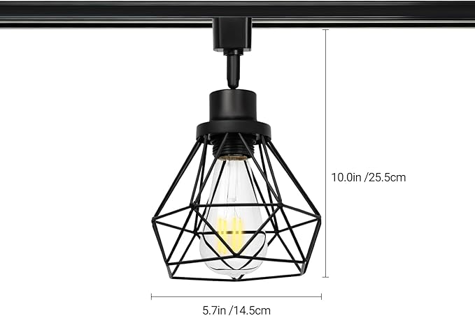 E26 Track Lighting Heads with Metal Cage, H Type LED Track Light Heads Compatible with H Type Track Rails, E26 Base Adapter Ceiling Light Fixture Direction Adjustable, Black (No Bulbs)