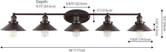 JONATHAN Y 46" Oil Rubbed Bronze 5-Light Industrial Farmhouse Metal Vanity Light Wall Sconce, Metal Shade for Bathroom Mirror, Kitchen, Entryway, LED Bulb Included (JYL7905A)