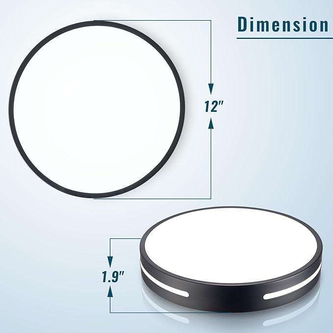 LED Ceiling Light Flush Mount 24W, Black Kitchen Light Fixture Ceiling Mount Dimmable, 12 inch Close to Ceiling Light Fixture 5CCT for Bedroom, Bathroom, Living Room