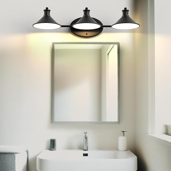 Lightdot Modern Bathroom Light Fixtures, 27 Inch 3-Light Bathroom Vanity Light with Matte Black Shades, 60W Max/120V Farmhouse Wall Sconce, Lighting Fixtures Over Mirror for Kitchen Living Room Cafe