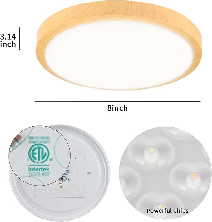 Modern Dimmable Wood Flush Mount Ceiling Light, 3500K-6500K 3CCT Round Close to Ceiling Lighting Fixtures, Minimalist LED Ceiling Lamp for Bedroom, Kitchen, Hallway, Laundry Room-8inch