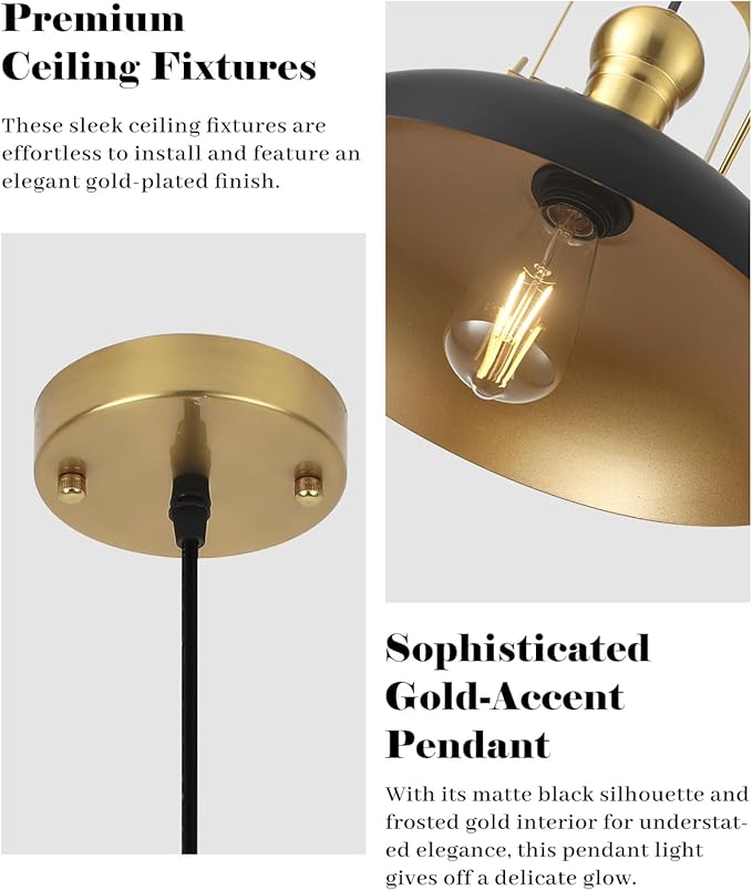 Black and Gold Pendant Lights 2 Pack, 13.8 Inch Black Farmhouse Pendant Light, Industrial Pendant Light Kitchen Island, Island Pendant Lights for Kitchen Barn Hallway Porch Dining Room