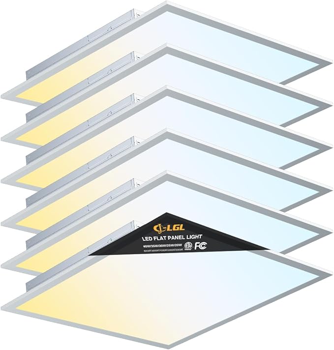 2x2 LED Flat Panel Light, Drop Ceiling Lights Fixture, Selectable Features, 20W/25W/30W/35W/40W, 3000K/3500K/4000K/5000K/6500K, Dimmable (0-10V), for Office Kitchen, ETL Listed (2x2FT-6Pack)
