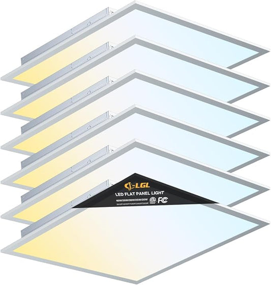 2x2 LED Flat Panel Light, Drop Ceiling Lights Fixture, Selectable Features, 20W/25W/30W/35W/40W, 3000K/3500K/4000K/5000K/6500K, Dimmable (0-10V), for Office Kitchen, ETL Listed (2x2FT-6Pack)