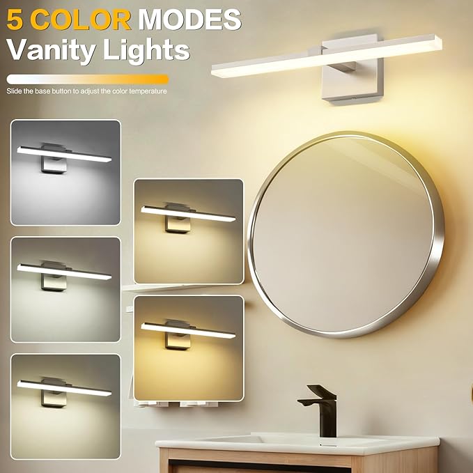 ZUZITO 18 Inch Vanity Lights for Bathroom Brushed Nickel Over Cabinet Arm Extra Wide LED Bar 5CCT 2900K 6000K ETL IP44