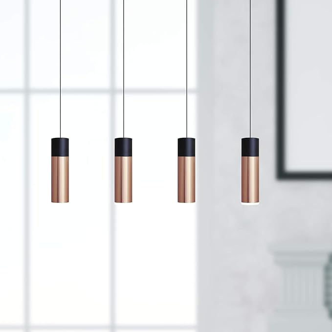 Vela 4 Mini Pendant Lighting Black-Copper - LED Hanging Light Fixture for Kitchen Island, Bar, Foyer - Cluster Pendants - Dimmable, Adjustable Wire, Lamp Bulb Included