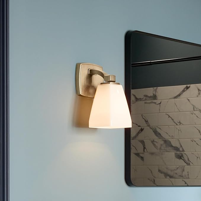 Kichler Marant 5" 1-Light Wall Sconce Bathroom Vanity Light Fixture with Opal Glass in Champagne Bronze for Bathroom, Powder Room, Hallway, Fireplace (5" W x 9.5" H), 55214CPZ