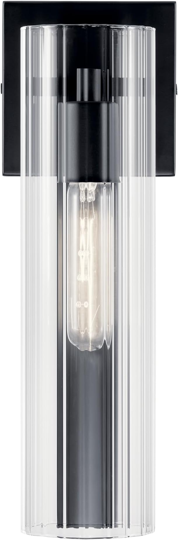 Kichler Jemsa 1 Light Wall Sconce, Modern Light with Clear Fluted Glass in Black for Bathroom, Powder Room, Sides of Fireplace, Down a Hallway, Kitchen, or Bedroom (14" x 4.75"), 55165BK