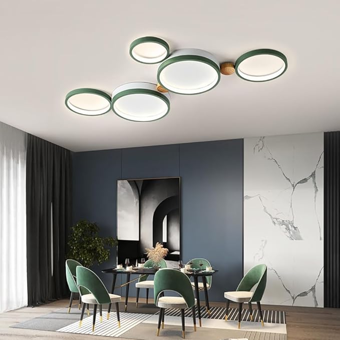 5-Lights LED Ceiling Light Fixture,Modern 34 Inch Ceiling Lights Flush Mount Wooden 35W Dimmable Chandelier for Living Room Bedroom Kitchen,3000K/4000K/6000K Temperatures Selectable Green