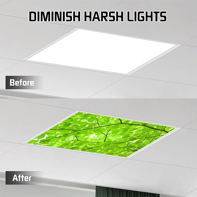 2 Pack Fluorescent Light Cover for Ceiling, Green Branches and Leaves Magnetic Cover, Classroom Supplies for School, Home Office