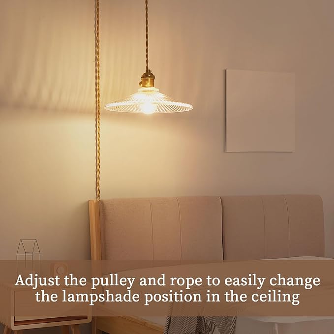 Hanging Lights with Plug in Cord, 9.1 Inch Embossed Design Lampshade Hanging Lamp Adjustable 14Ft Cord On/Off Switch Plug in Pendant Light Kitchen Island Pendant Lights