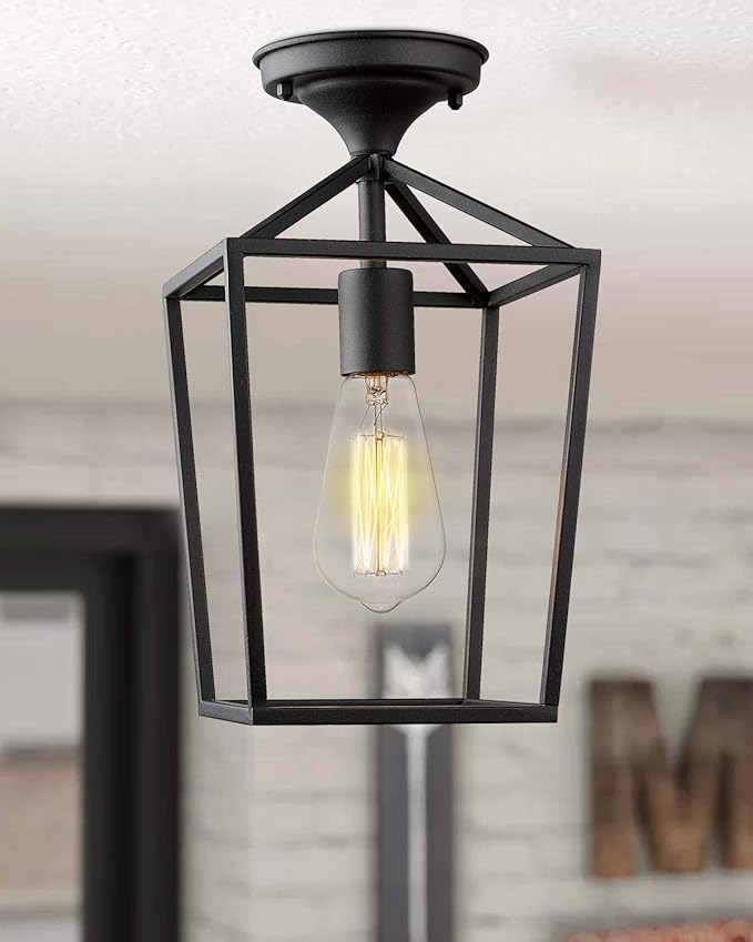 Emliviar Semi-Flush Mount Ceiling Light, 1-Light 13 inch Height Ceiling Light Fixture in Black Finish, 20065B1-F1 BK