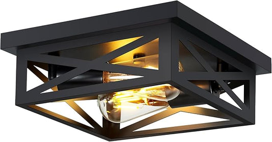 ZHU YAN Farmhouse Ceiling Lights Flush Mount,2-Light Hallway Light Fixtures,Square Black Flush Mount Ceiling Light Fixture for Bedroom Living Room Kitchen Hallway E26