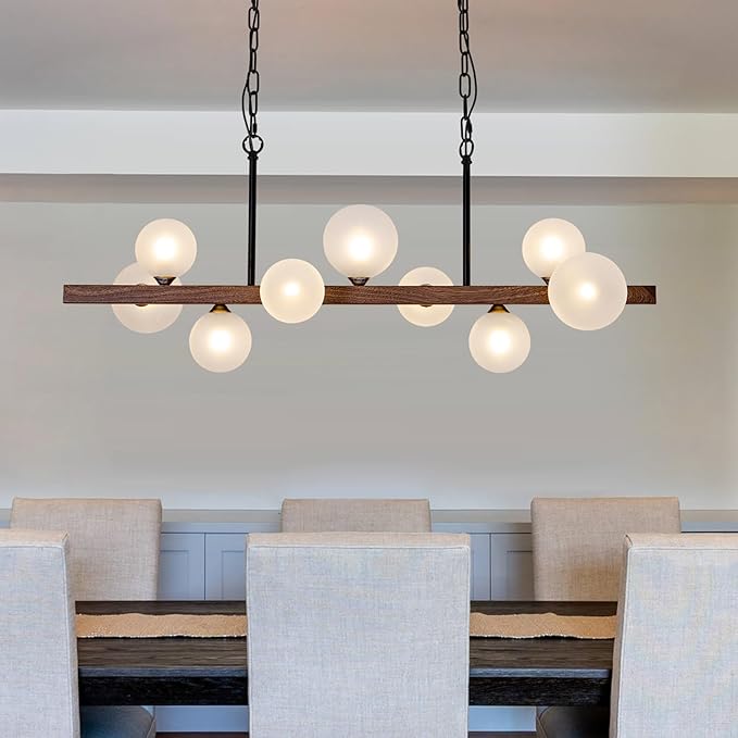 Globe Linear Chandelier 9-Light Modern Linear Globle Dining Room Pendant Light Fixture Sputnik Chandeliers for Kitchen Island