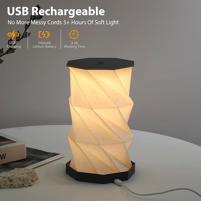 Travel Gifts Portable Foldable Cordless lamp，Dimmable Touch Control Foldable Paper Art Lamp，Gift lamp for Travel, bedrooms, Study Rooms, and Camping Rechargeable Light