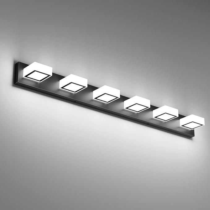 Ralbay Black Bathroom Vanity Lights 48inch Metal Acrylic LED Modern Bathroom Wall Lighting Fixtures Matte Black (White Light 6000K, Non-dimmable)