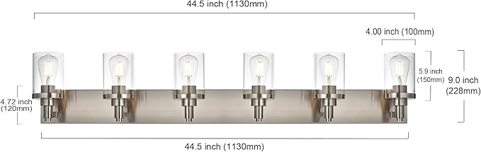 6-Light Vanity Light Fixture Modern Bathroom Light Fixtures Over Mirror, Brushed Nickel Finish with Clear Glass Wall Sconces Lighting for Bathroom Mirror Bedroom Kitchen Corridor Staircase