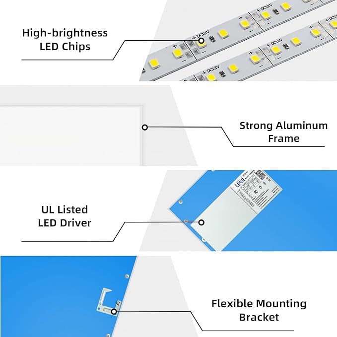 2x4 LED Flat Panel Light Drop Ceiling Light Fixture,7800LM Super Bright 5000K Daylight,0-10V Dimmable,ETL Listed,2x4 LED Recessed Drop Ceiling Troffer Light for Office Shop Commercial Lighting 4 Pack