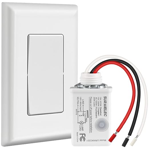SURAIELEC Wireless Light Switch and Receiver Kit, 15A High Power, No Wiring, No Interference, 100ft RF Range, Expandable Remote Control Wall Switches for Lamp, Ceiling Light, Fan, Outdoor Lighting