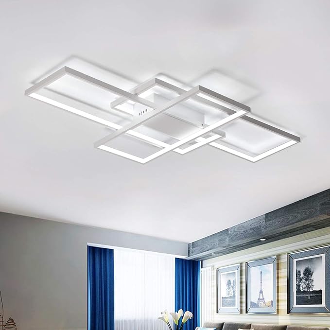 Jaycomey Ceiling Light,Modern LED Ceiling Lamps with 3 Squares,75W Cool White Acrylic Flush Mount Ceiling Lights Fixtures for Kitchen Dining Living Room Study,6000K,White
