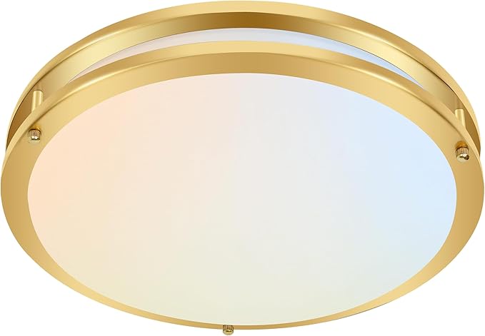 hykolity 16 inch Dimmable LED Flush Mount Ceiling Light Fixture, Gold, 36W, 2200LM, 2.7/3/3.5/4K/5K Adjustbale, 120°Light Angle, CRI80, Ceiling Lamp for Bedroom, Kitchen, Office, ETL Listed