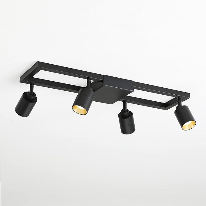 Shura - Square 4-Light Black Integrated LED Ceiling Light w/Rotatable Heads, Adjustable Flush Mount Ceiling Light, 3000K, 1820 Lumens