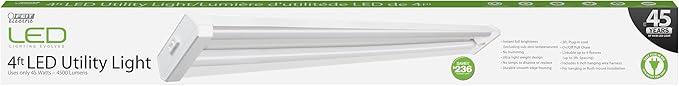 Feit Electric 4ft LED Dual Lamp Shop Light, 4500 Lumens, 4000K Cool White, Flush/Hanging Mount, Ideal for Garages & Workshops, 45W LED Garage & Workshop Lighting, 50,000 Hour Lifespan, SHOP/4X2/840/V1