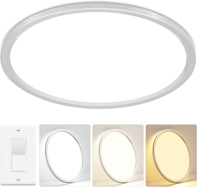 24'' Modern LED Ceiling Light Fixture - Ultra Thin Flush Mount, 50W 5000LM, Brushed Nickel - Perfect for Bedroom, Kitchen, Dining Room, Living Room, Home Office, Hallway.