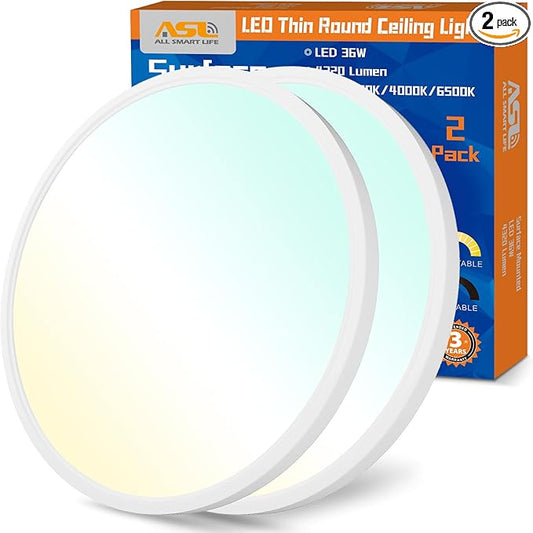 Allsmartlife Led Flush Mount Ceiling Light 2 Pack, 15.8 inch 32W 4320lm Dimmable Led Ceiling Light, 3000K/4000K/6500K, Round Led Light Fixture for Laundry Room, Hallway