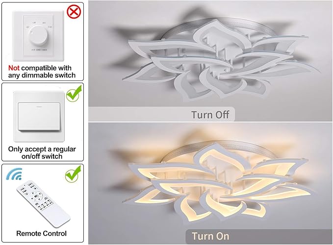 Garwarm Dimmable LED Ceiling Light, 72W Modern Acrylic Flush Mount Ceiling Lamp with Remote Control Metal Flower Shape Chandelier Lighting Fixture for Living Room Bedroom Kitchen