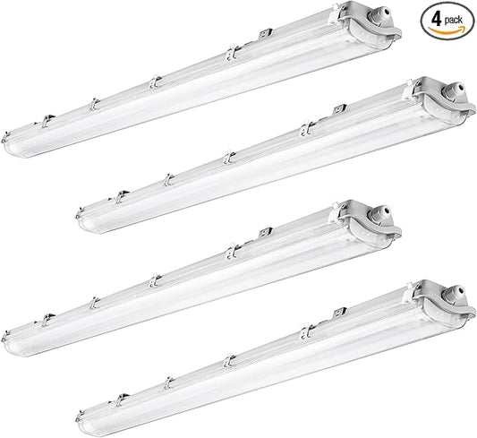 BRILLIHOOD 4Ft LED Vapor Tight Light Fixtures, 48W, 4200LM, 6500K Bright White, Clear Cover, IP65 Waterproof Vapor Proof Lights for Car Wash, Garage, Walk in Freezer, Indoor Outdoor Lighting, 4-Pack