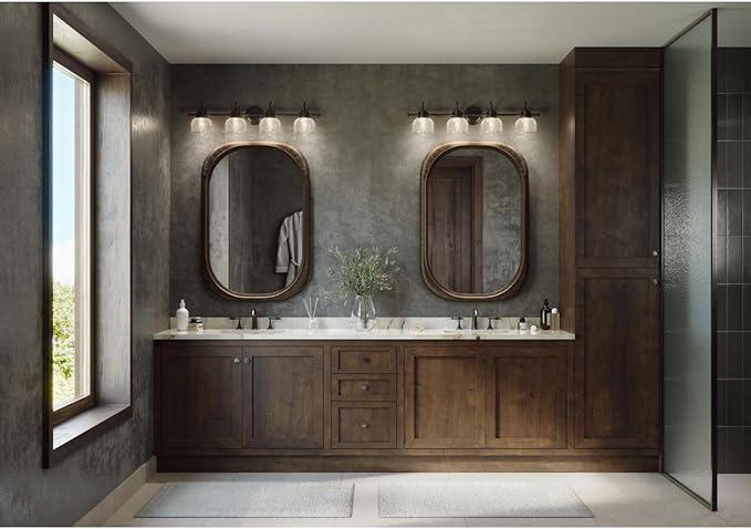 Progress Lighting Archie Collection 4-Light Clear Double Prismatic Glass Coastal Bath Vanity Light Venetian Bronze