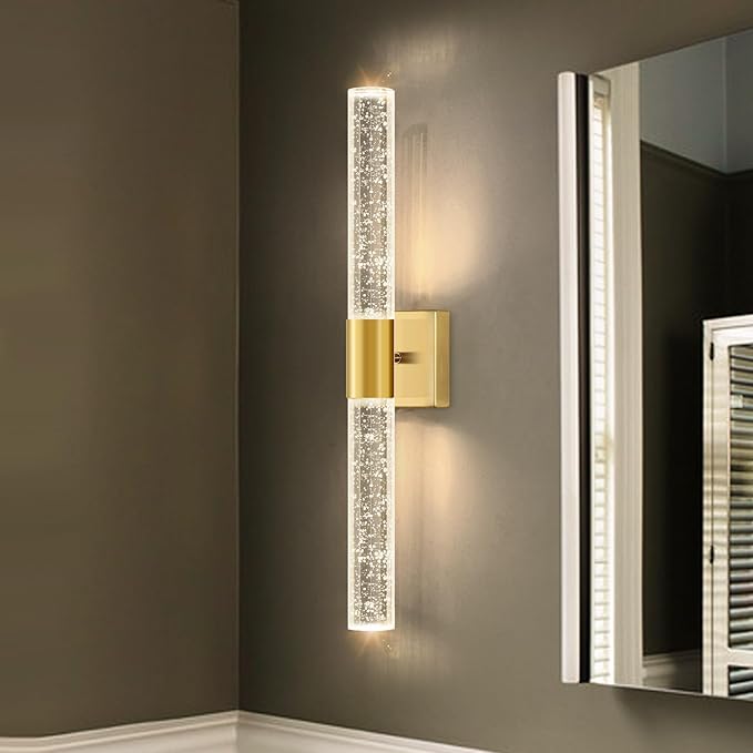 Brushed LED Wall Sconces LED Warm Light Interior Glam Crystal Wall Light Hardwired Gold