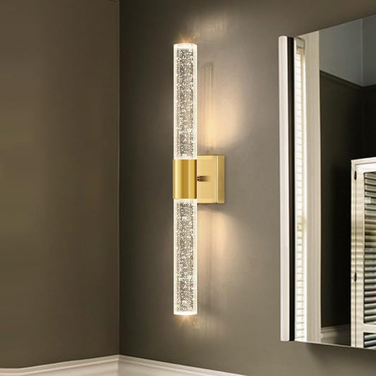 Brushed LED Wall Sconces LED Warm Light Interior Glam Crystal Wall Light Hardwired Gold
