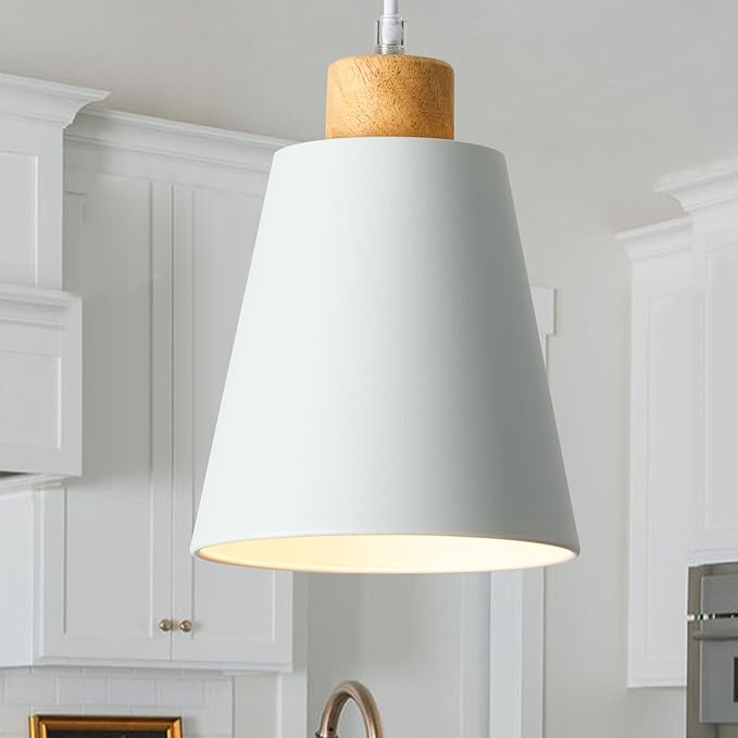White Pendant Light Kitchen Island Wood Pendant Lighting Mini Modern Hanging Light Small Pendant Light Fixture for Dining Room,Bar,Bedroom,Adjustable Cord,5.94 inch,3 PCS