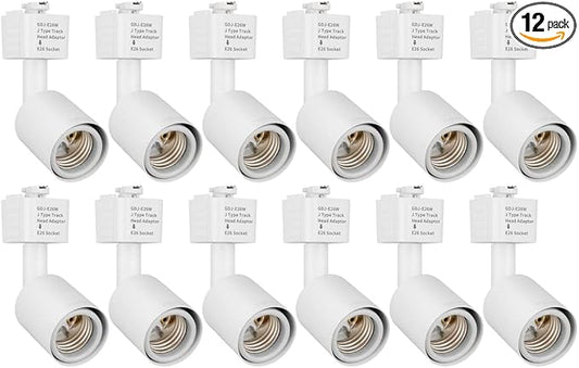 mirrea J Type Track Lighting Head to E26 Medium Screw Base Adapter Light Direction Adjustable Pack of 12 (White)