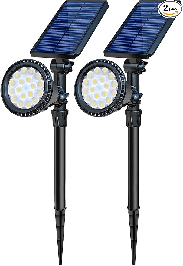 Solar Spot Lights Outdoor, 18 LED Bright Solar Powered Lights Outdoor Waterproof IP65 with 2 Modes Auto On/Off Landspace Flood Light for Flag Pole Palm Tree Sign Statue Garden Yard Patio (2 Pack)