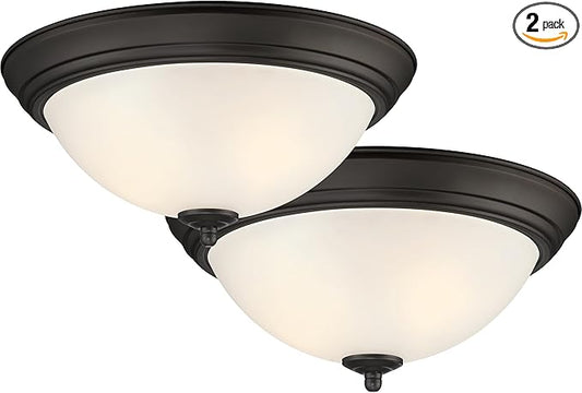Designers Fountain Flush Mount Ceiling Light, 2-Pack, 13 Inch Frosted Glass Lighting Fixture for Kitchen, Bedroom, Bathroom, and Hallway, LED Bulbs Not Included, Oil Rubbed Bronze