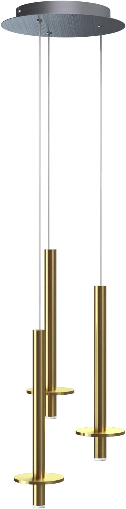 Draco 3 Pendant Lighting Brass – LED Hanging Light Fixture for Kitchen Island, Bar, Foyer – Equilateral Cluster of Mini Metal Rod Pipe Tube Cylinders – Dimmable, Adjustable Wire, Lamp Bulb Included
