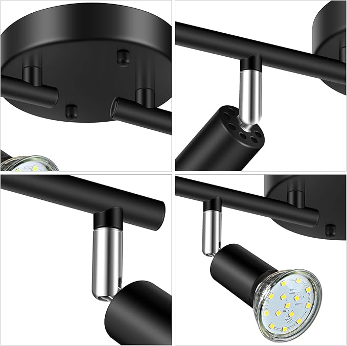 Unicozin LED 4 Light Track Lighting Kit, 24.8'' Black 4 Way Ceiling Spot Lighting, Flexibly Rotatable Head, Track Light Included 4 x LED GU10 Bulb (4W, Daylight White 5000K, 400LM)